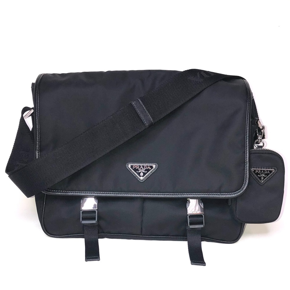 Prada Black Re-nylon And Saffiano Leather Shoulder Bag